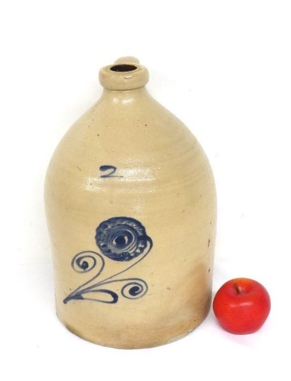 Albany Stoneware Co. - C.F. Orcutt - Dandelion Blue Decor Jug w/"Seeing Eye" (1 of 7)
