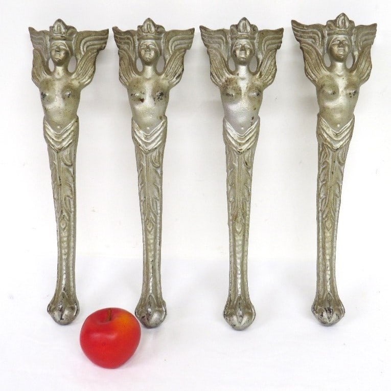 Set of 4 Winged Mercury Cast Iron Table Legs Deco Era (1 of 6)