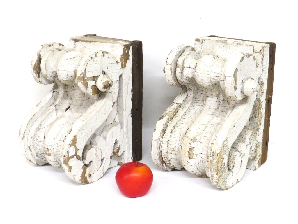 Pr. Of 19th C. Wooden Corbel's In Old White Paint (1 of 6)