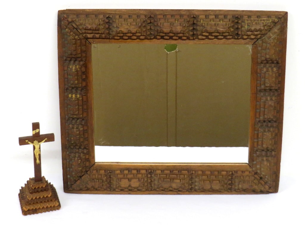 Tramp Art Lot  - Hanging Mirror / Jesus on Cross (1 of 6)