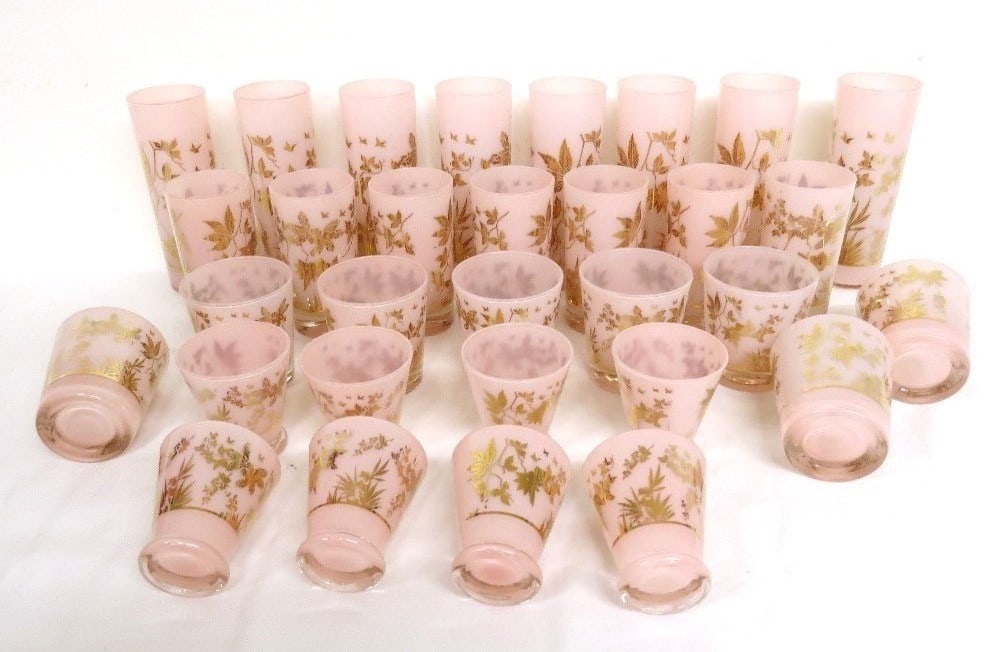 31pc Federal Glass Pink & Gold Decorated Bar Glassware Set (1 of 7)