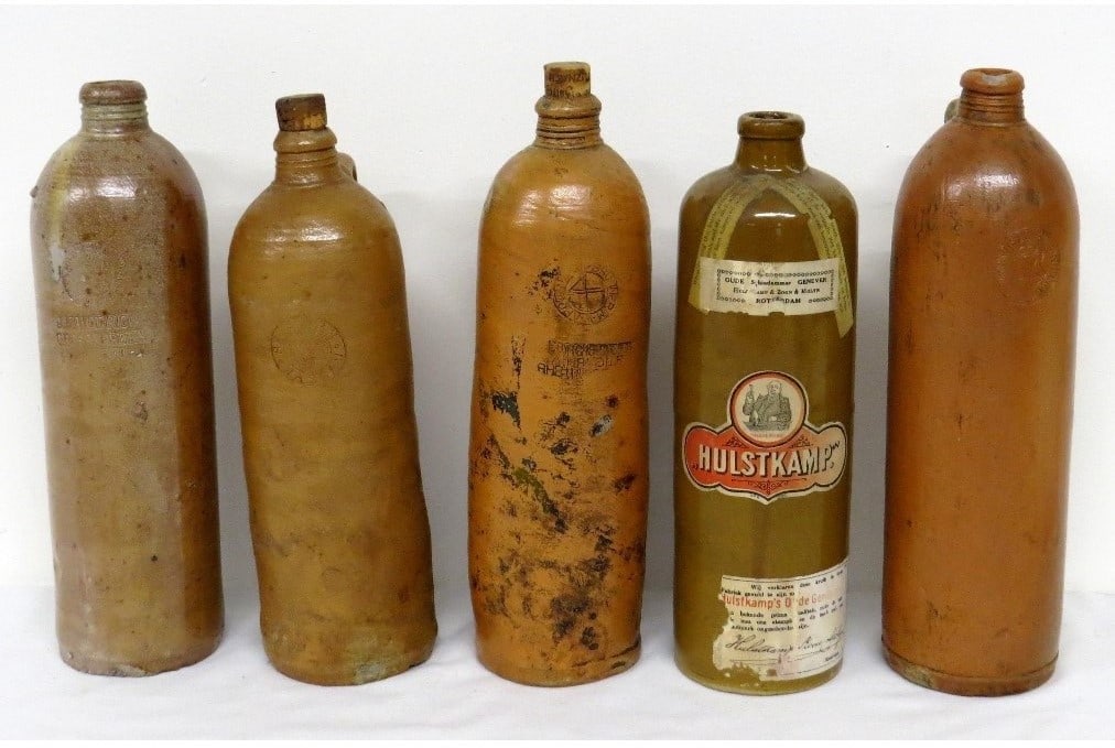 Lot of 5 Holland/German Stoneware Mineral Waters, One Labeled (1 of 14)