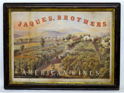 19th C. Jaques Brothers Winery Washingtonville NY Litho: A nicely colored mid-late 19th C. advertising litho in a period era frame with gilt trim, for the famous, and oldest, winery in all of North America, the Jaques Brothers Winery in Washingtonville, NY
