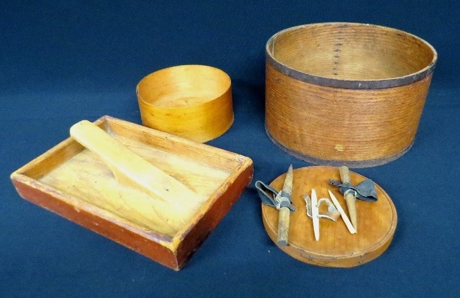 Lot of 19th C. Woodenware - Grain measure, Cutlery Tray, etc. (1 of 7)