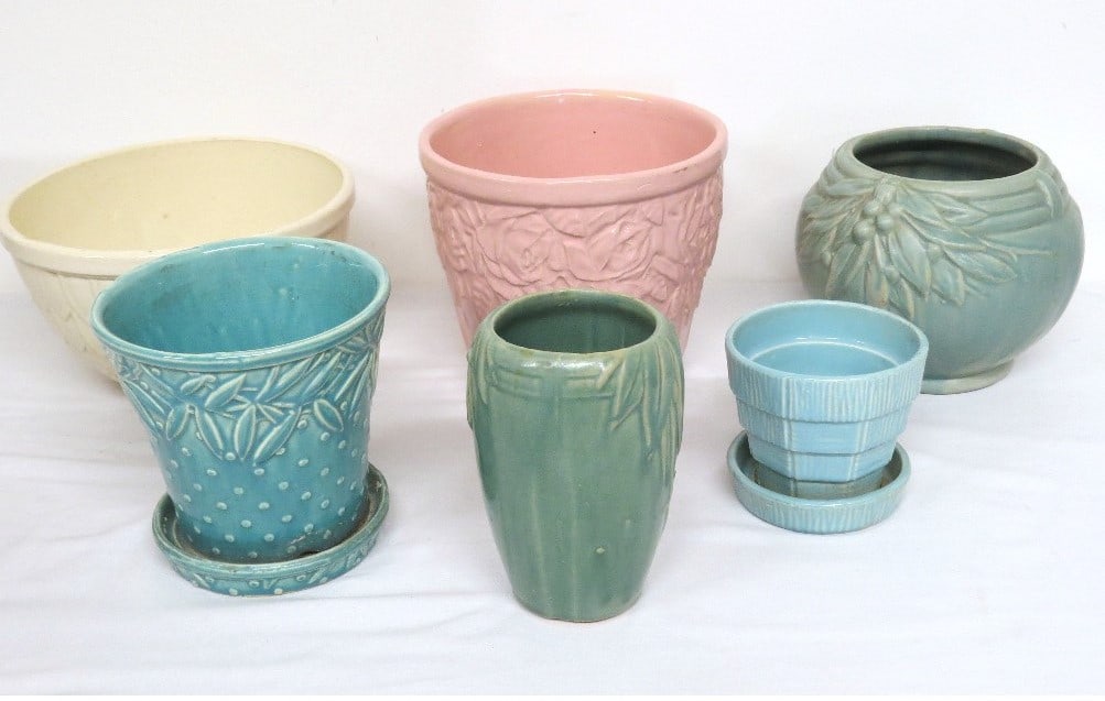 6pc lot McCoy Pottery Matt Green, Pink & Turquoises (1 of 11)