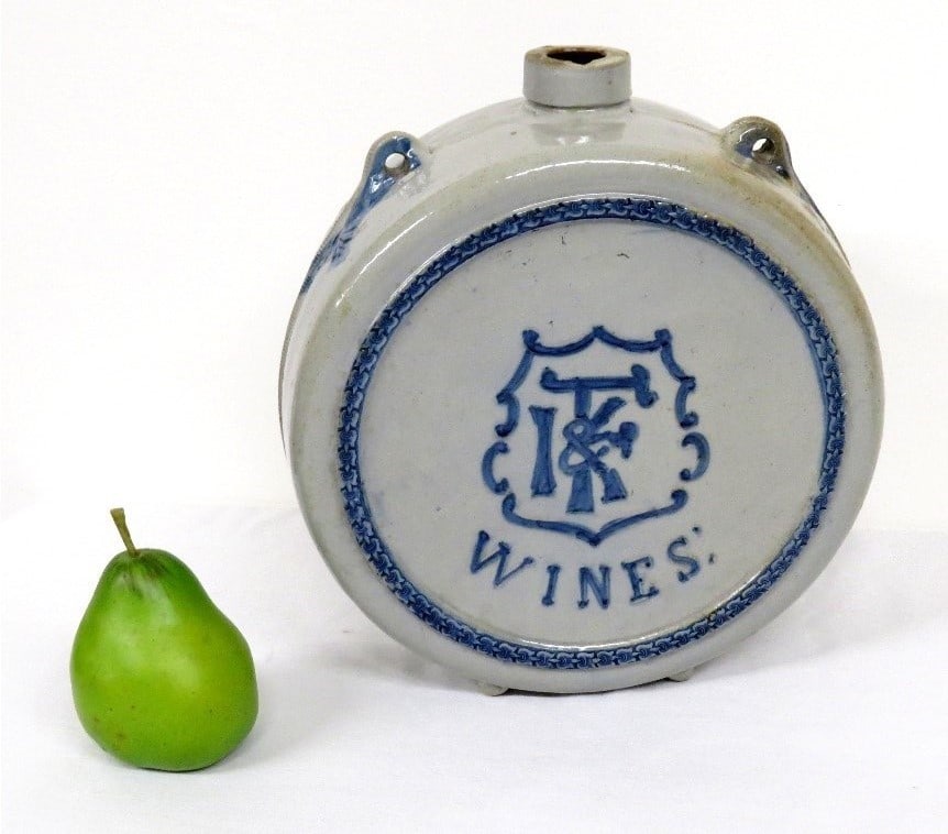 19th C. White's Utica IF&K Monogramed Wines Stoneware Canteen (1 of 5)