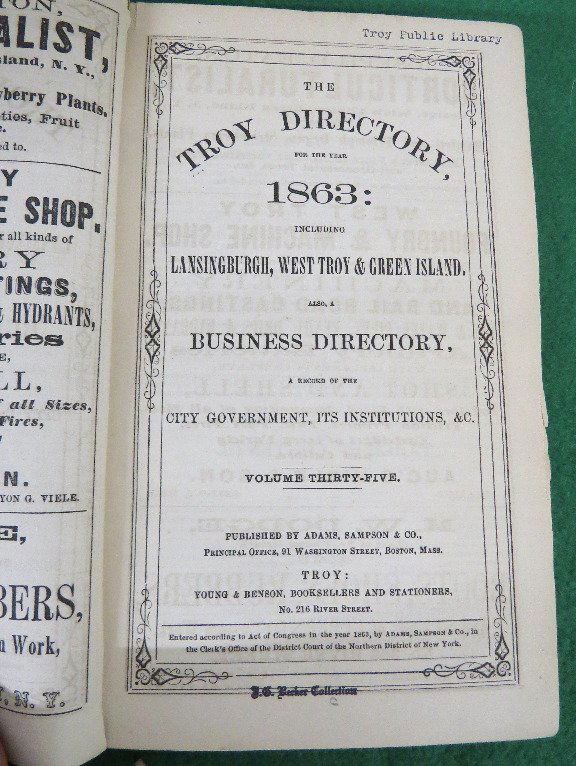 The Troy, NY Directory for 1863 - Sampson & Co. (1 of 13)