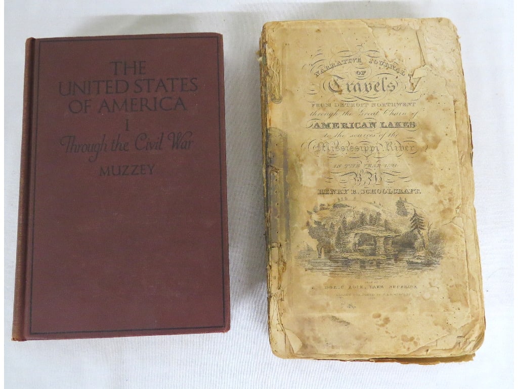 2 Vol's - Henry Rowe Schoolcraft American Travels 1821 & Muzzey's Civil War: Two volumes, first being a published account of Henry Rowe Schoolcraft's travels through the American Great Lakes & Mississippi River, published 1821. A famous early American Geographer, Owner/Operato