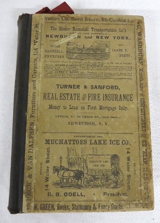 Waite's Newburgh City Directory for 1888: Waite's Newburgh City Directory for 1888, no map present, with 402pgs measuring 6" x 9.5" in size. Full of advertisements, residential & business listings, clean copy.