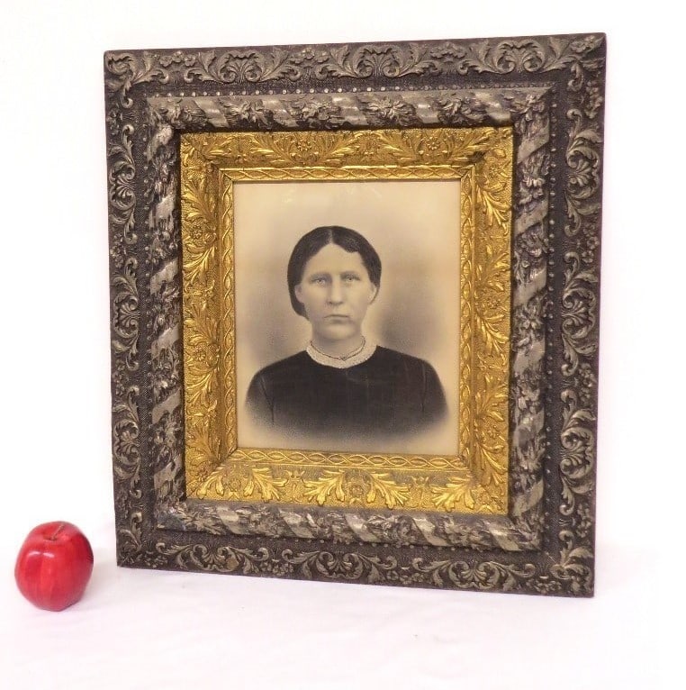 19th C. Portrait of Woman in the Best Silver & Gold Gesso Frame (1 of 6)