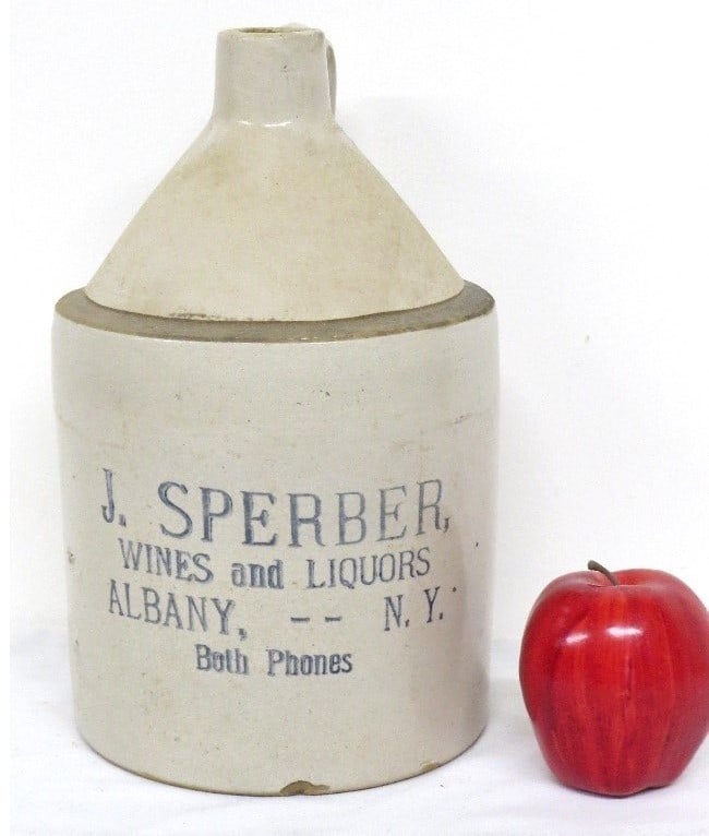 One Gallon J. Sperber Wine & Liquors, Albany NY Jug c.1910: J. Sperber Albany NY stenciled jug, one gallon size, good overall condition w/minor nicks & wear