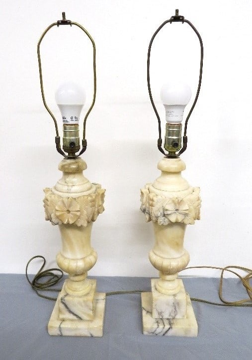 Pair Of Early 20th C. Alabaster Carved Table Lamps (1 of 6)