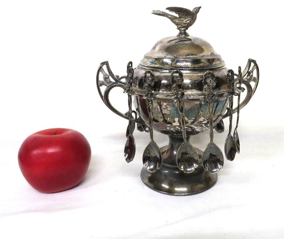 Sheffield Plate Victorian Eagle Covered Sugar Bowl w/12 Spoons (1 of 9)