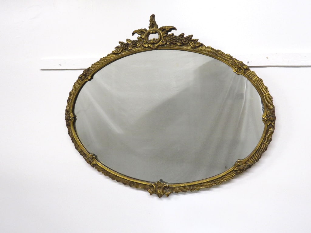 Art Nouveau Golden Gilt Framed Oval Decorative Mirror (1 of 6)
