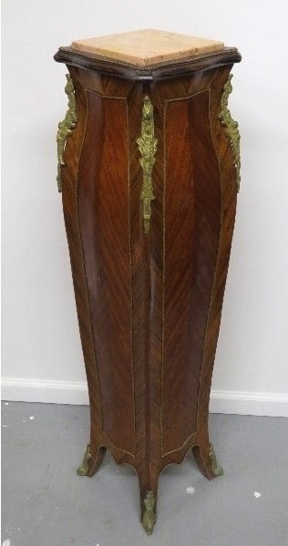 French Louis XV Burl Marquetry Marble Top Pedestal wth Ormolu Mounts (1 of 9)