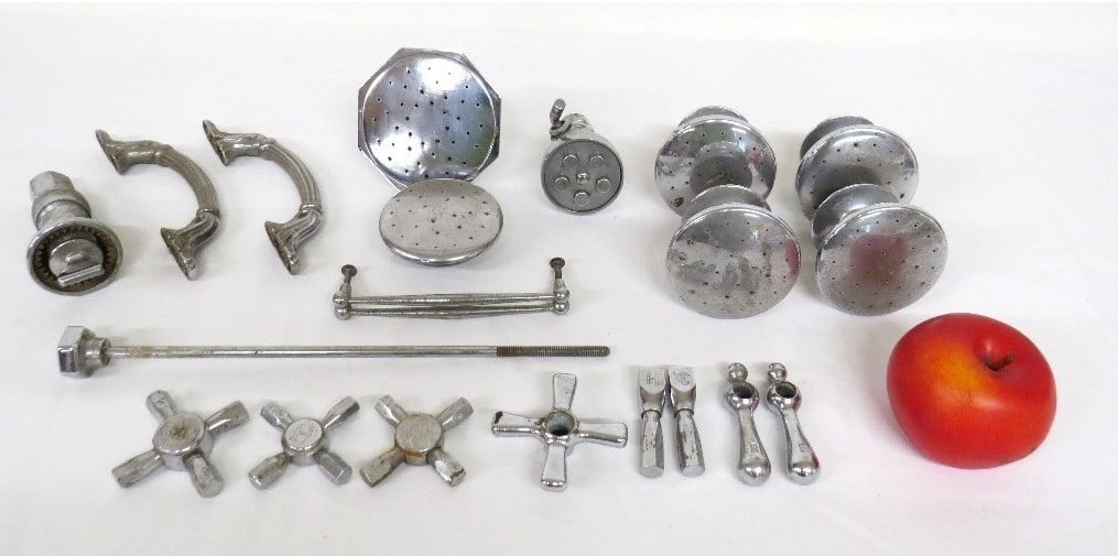 Early 20th C. Chromed Brass Shower Heads, Faucet Handles & More (1 of 9)
