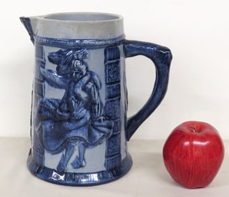 19th C. Robinson Clay Products Akron OH Windy City Blue Stoneware Pitcher