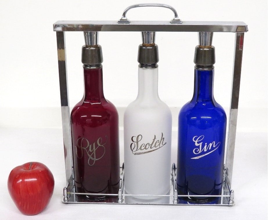 Art Deco Era Red/White/Blue Tantalus Decanter Bar Set (1 of 13)