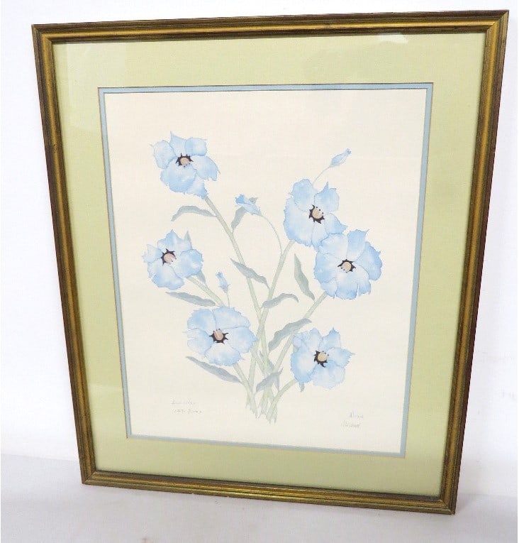 Patricia Moran (1944-2017) Signed / Numbered Floral Print: Australian Realist Artist Patricia Moran (1944-2017) floral print called Blue Witch, double matted & nicely framed, number 1291 of 1500. A well known artist with numerous awards who specialized in flo