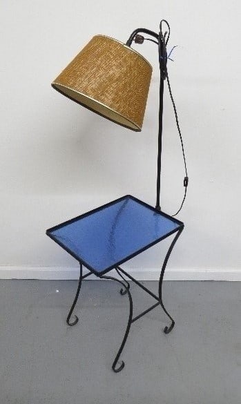 MCM Blue Glass & Wrought Iron Table Lamp Orig Glass (1 of 4)