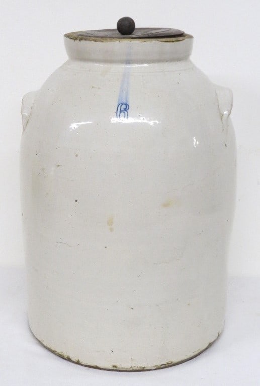 6 Gallon Stoneware Jar w/Tin Lid late 19th C. (1 of 9)