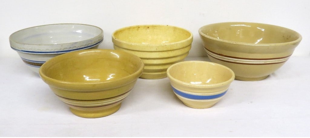 Five 19th C. banded yellow ware & stoneware bowls (1 of 8)