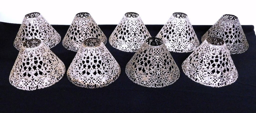 Gorham Sterling Silver Plate 082 Pierced Lamp Shades Set of 9 (1 of 10)