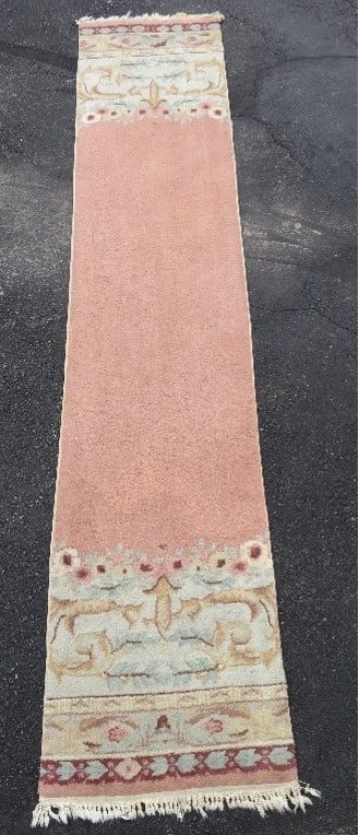 A Peach Wool Kershan Runner 10,8" by 23" Matches Big Abusson: This runner has matching colors to the large Abusson listed in this sale. It is 130" x 23.5" in size, good condition & similar quality, believed to be a Kershan