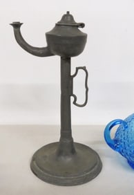 Early Signed Pewter Whale Oil Lamp