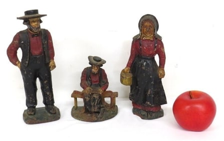 Lot of 3 Cast Iron Amish Doorstops Early 20th C.