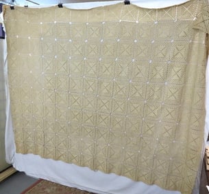 An early Crocheted Cotton Coverlet or Spread