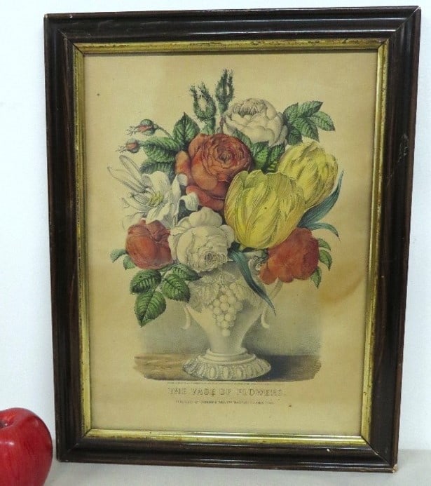 Mid-19th C. Framed Currier & Ives - Vase of Flowers (1 of 5)