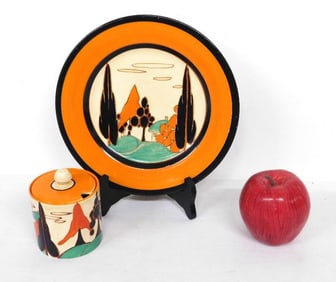 Two Pcs Clarice Cliff Orange & Black Bizarre Ware