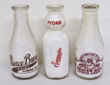 A Trio of NYS ACL Labeled Qt. Milk Bottles