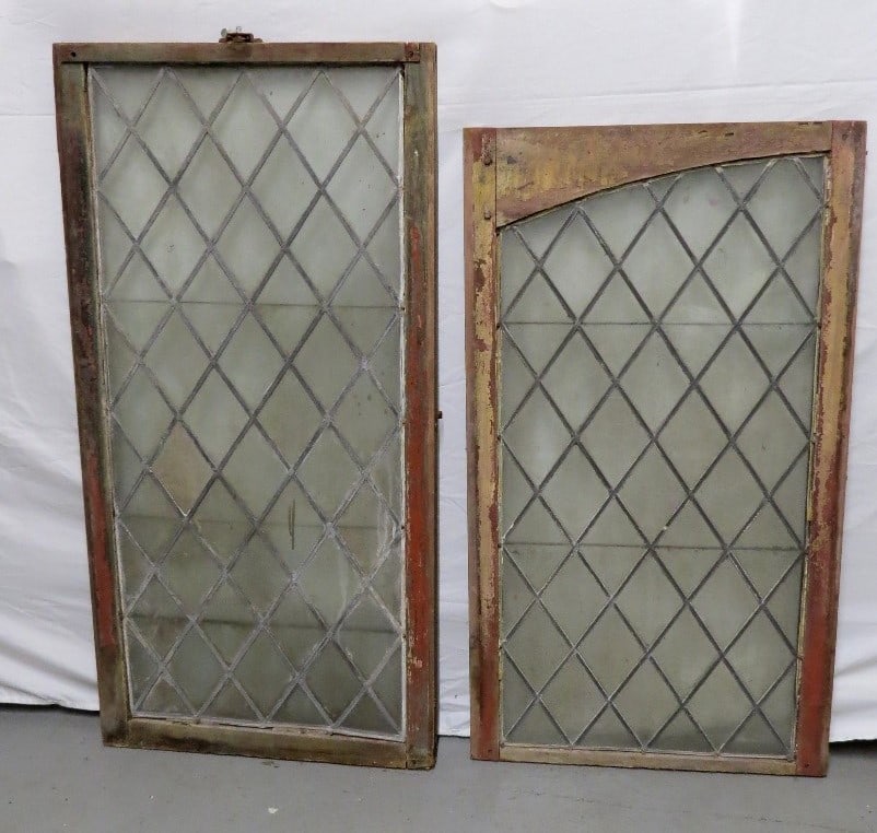 Two 19th C. Leaded Glass Transom Windows Diamond Form (1 of 4)