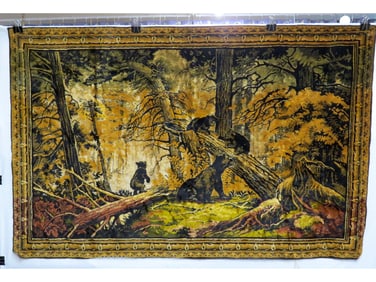 A Woodland Hanging Tapestry of a Family of Bears