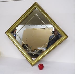 A Diamond Shaped Gilt Framed Mirror w/Inset Square