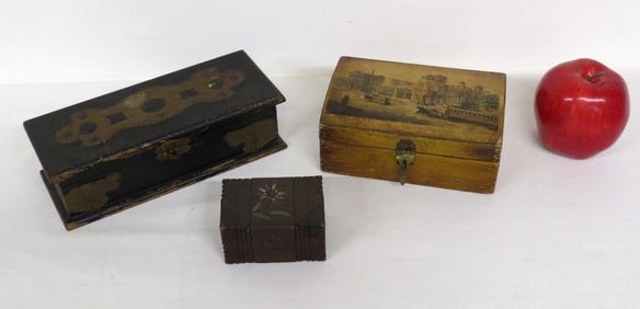 A trio of 19th C. Small Covered trinket boxes
