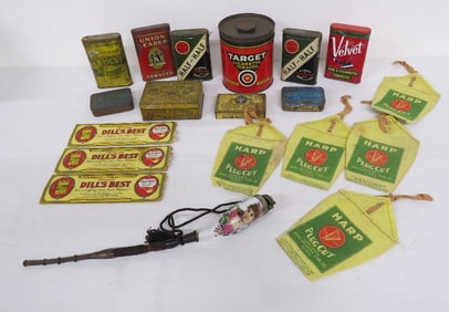 A Lot of Vintage Tobacco Adv. Tins & German Porcelain Pipe