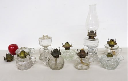 A Group of 9 Victorian Era Finger Loop Oil Lamps