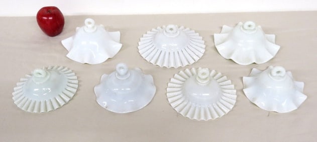Seven Victorian Milk Glass Oil Lamp Smoke Bells
