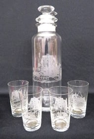 Heisey Glass Cobel 2Qt Deco Crystal Shaker & 4 Tumblers