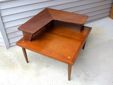 A Merton Gershun Walnut MCM Corner Table With "X" Inlays