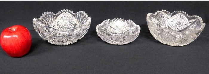 Trio of Brilliant Period Cut Glass Bowls