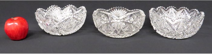Three Brilliant Period Cut Glass Bowls Ring Like Bells