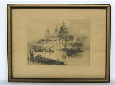 Albany E. Howarth etching St. Pauls From The River Early 20th C.