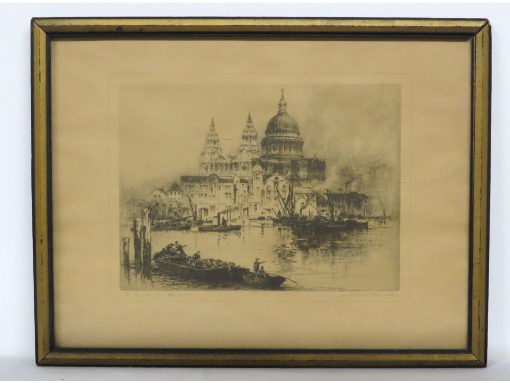 Albany E. Howarth etching St. Pauls From The River Early 20th C. (1 of 5)