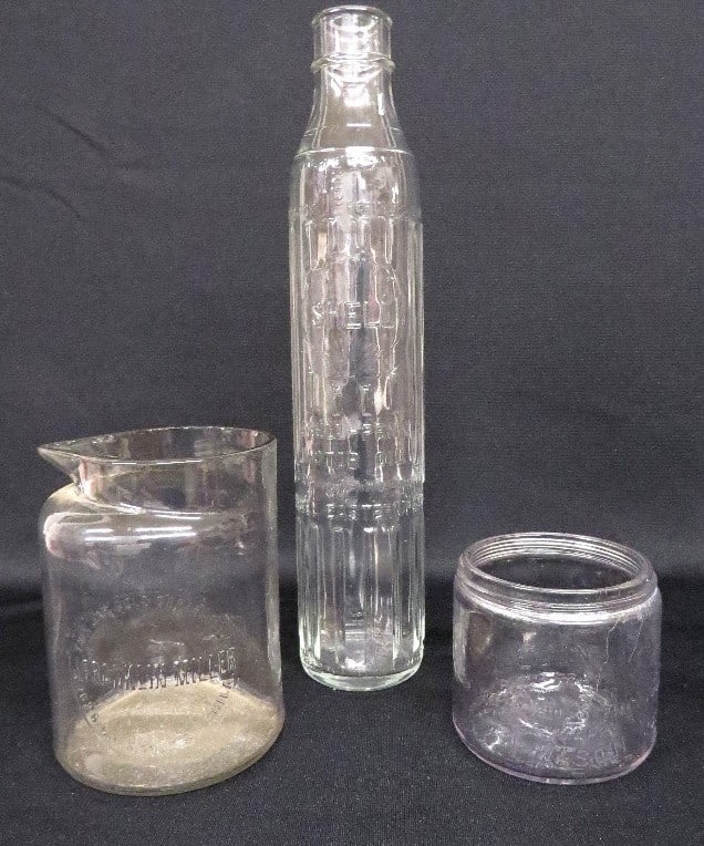 Early 20th C. adv bottles & jars, Shell Motor Oil, etc. (1 of 6)