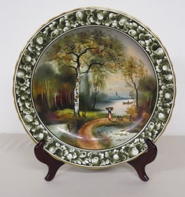 Early 20th C. German Porcelain Charger of Woodland Scene