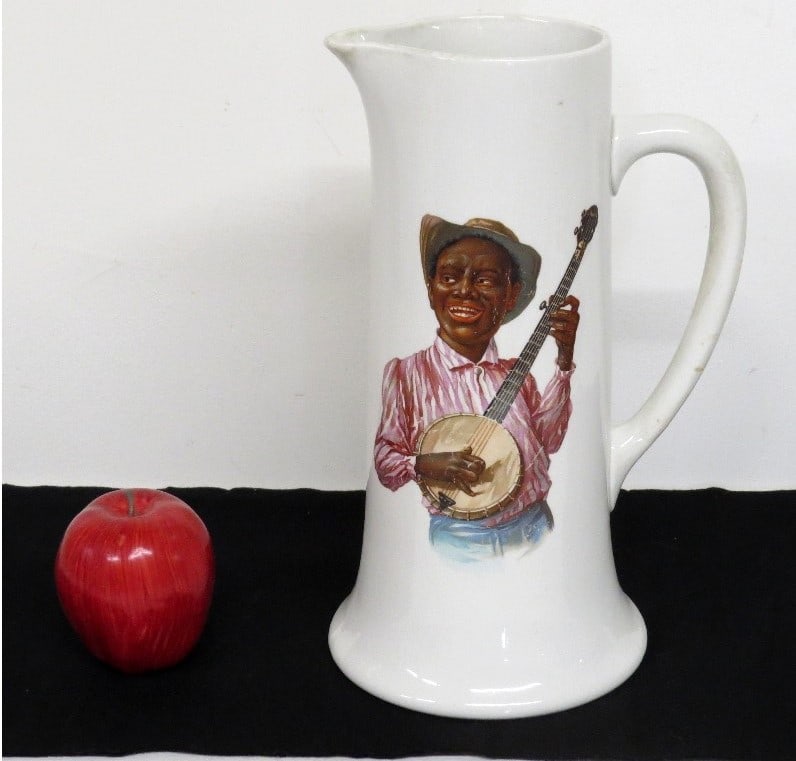 19th C. Ironstone Pitcher w/Black Minstrel Banjo Player (1 of 11)